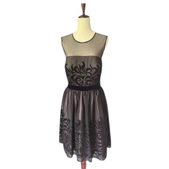 S.L Fashions Black Velvet Floral Overlay Sheer Top Sleeveless Dress Plus 14 NWOT - Picture 1 of 15